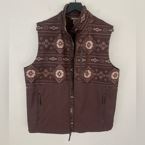 Ariat Logan soft shell zip up vest brown southwest print large - Picture 12 of 14